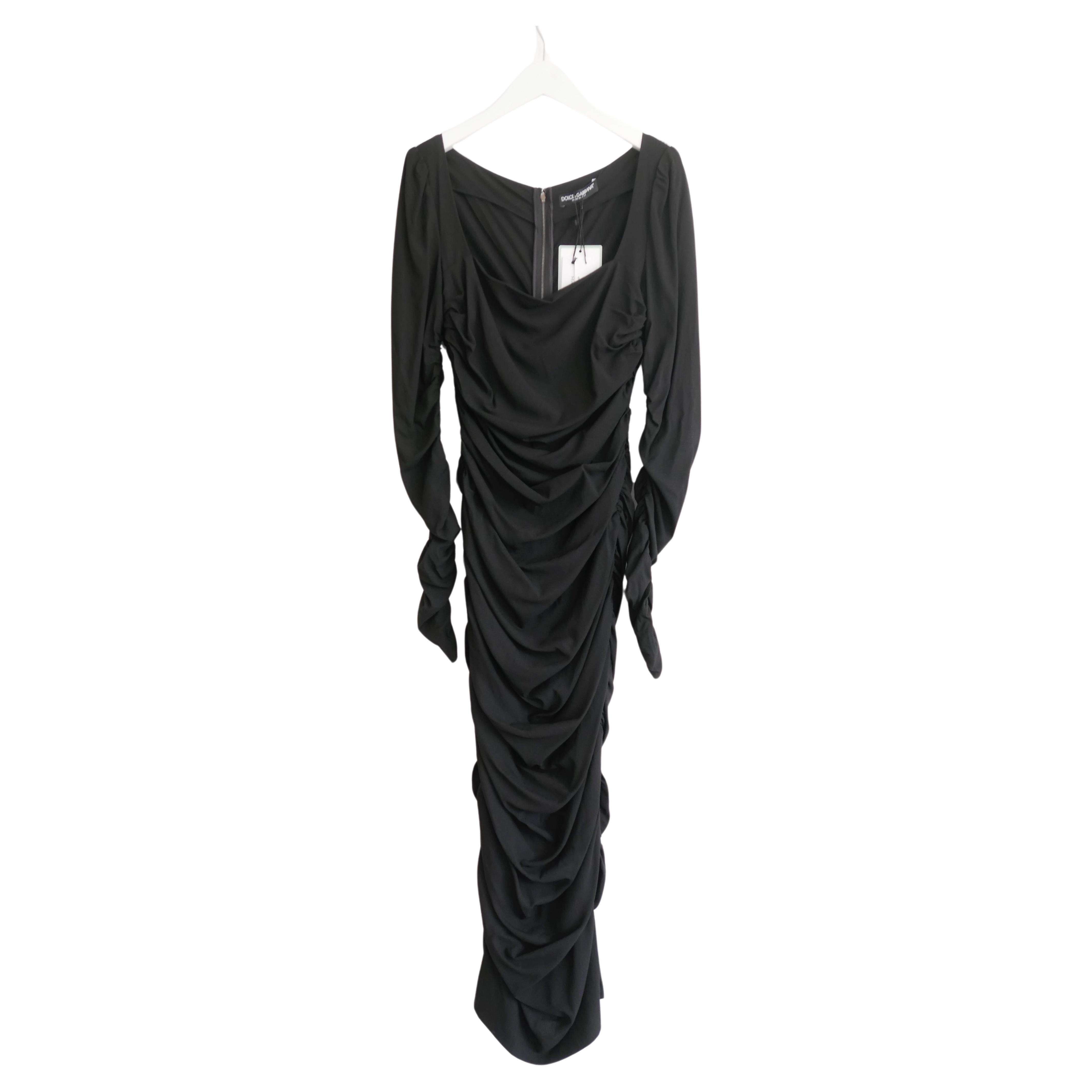 Dolce & Gabbana Black Ruched Crepe Midi Dress For Sale