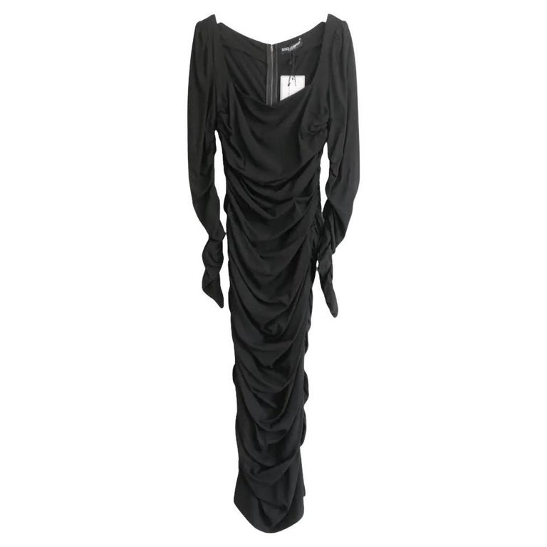 Dolce and Gabbana Black Ruched Crepe Midi Dress For Sale at 1stDibs