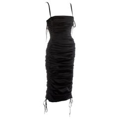 Dolce & Gabbana black ruched silk figure hugging lace up dress, ss 2003
