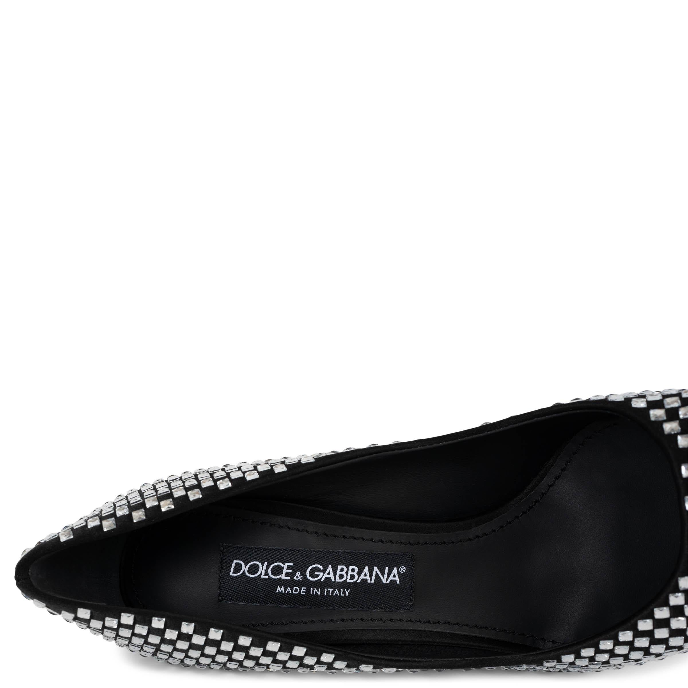 DOLCE & GABBANA - Scarpe in raso nero 2024 LOLLO CRYSTAL EMBELLISHE 38 in vendita 1