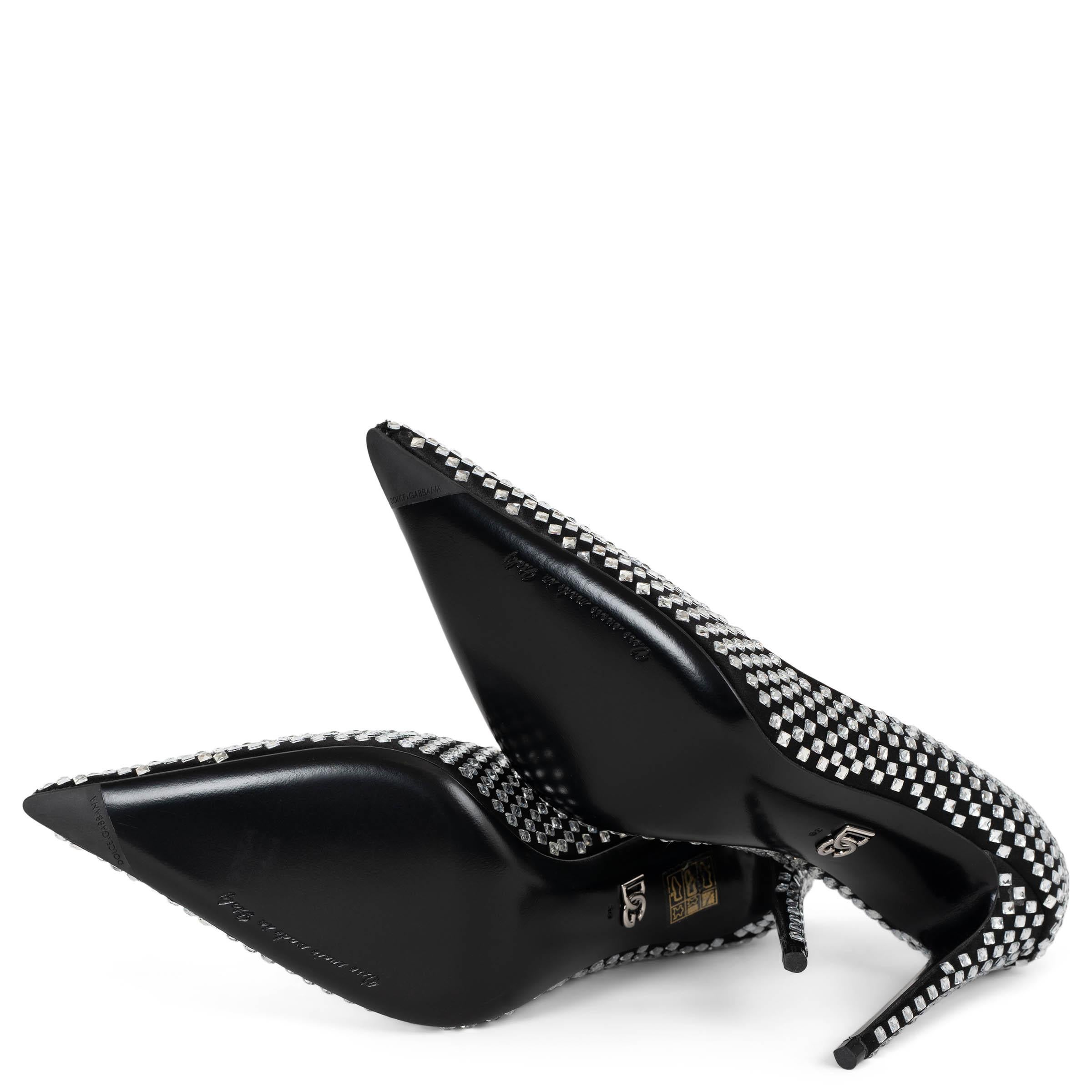 DOLCE & GABBANA - Scarpe in raso nero 2024 LOLLO CRYSTAL EMBELLISHE 38 in vendita 2