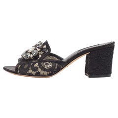 Dolce & Gabbana Black Satin and Mesh Bianca Open Toe Sandals Size 38