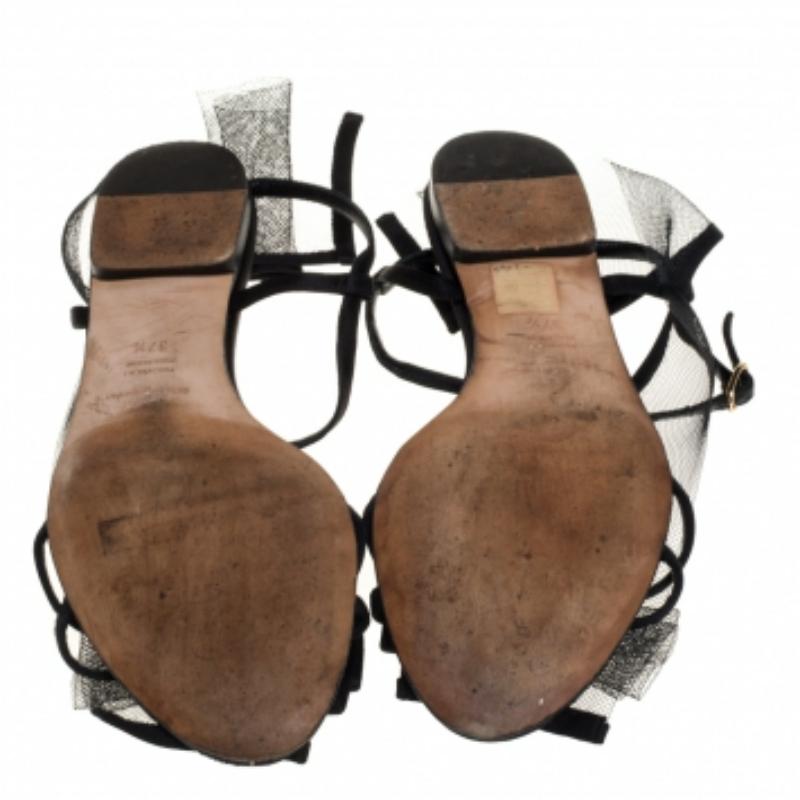 Women's Dolce & Gabbana Black Satin And Mesh Flat Sandals Size 37.5 For Sale