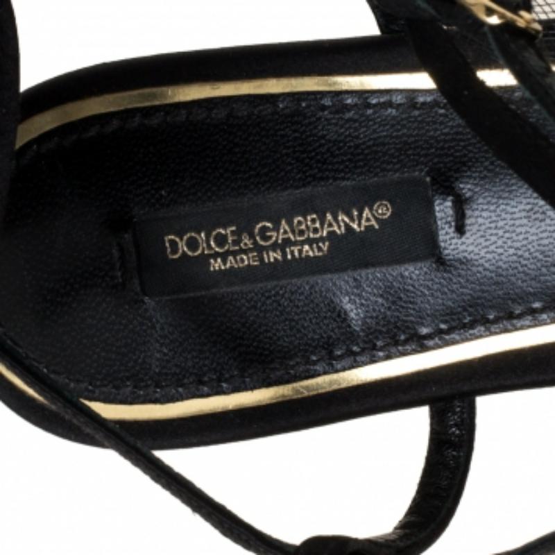 Dolce & Gabbana Black Satin And Mesh Flat Sandals Size 37.5 For Sale 2