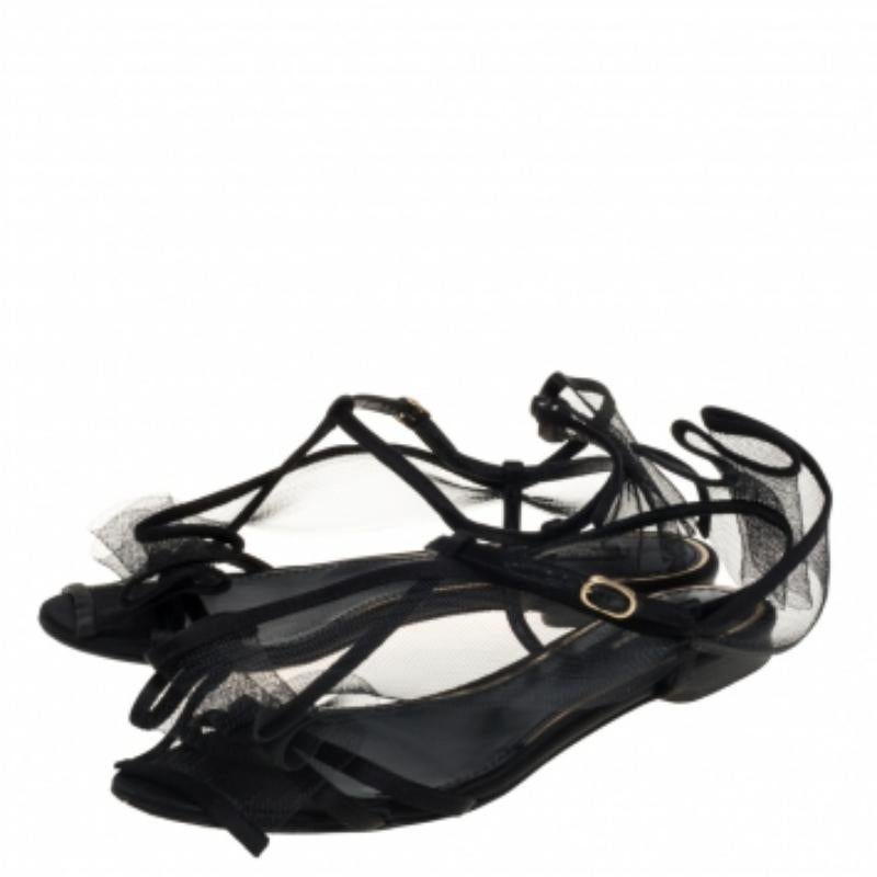 Dolce & Gabbana Black Satin And Mesh Flat Sandals Size 37.5 For Sale 3