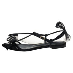 Dolce & Gabbana Black Satin And Mesh Flat Sandals Size 37.5