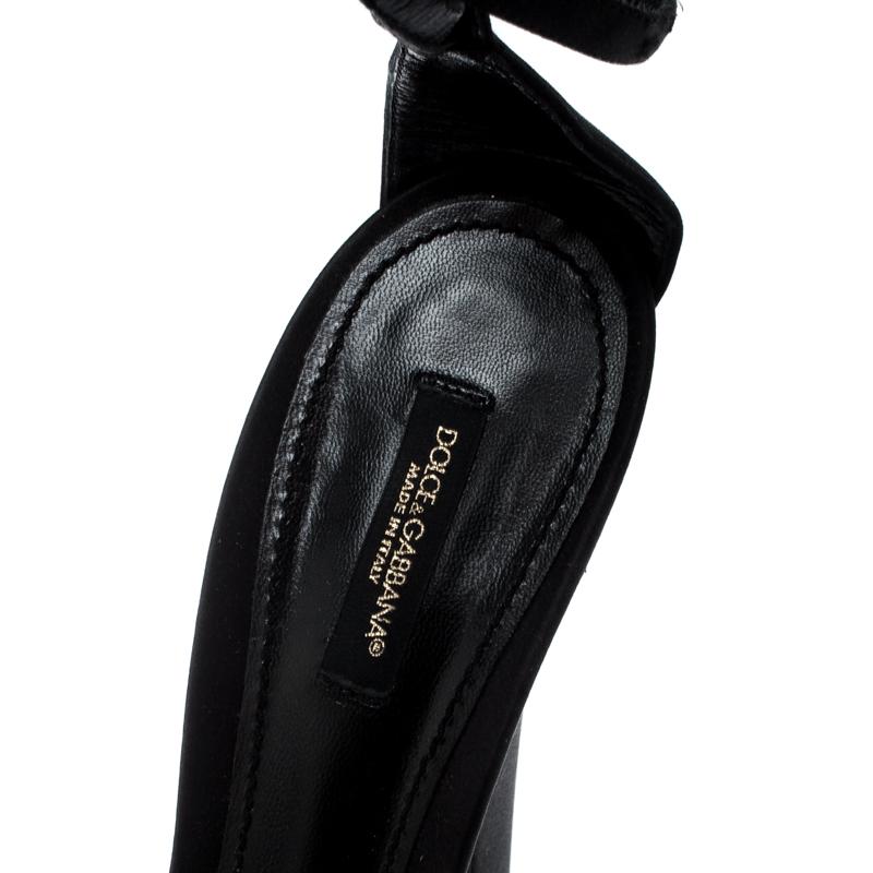 Dolce & Gabbana Black Satin Ankle Strap Platform Pumps Size 40 3