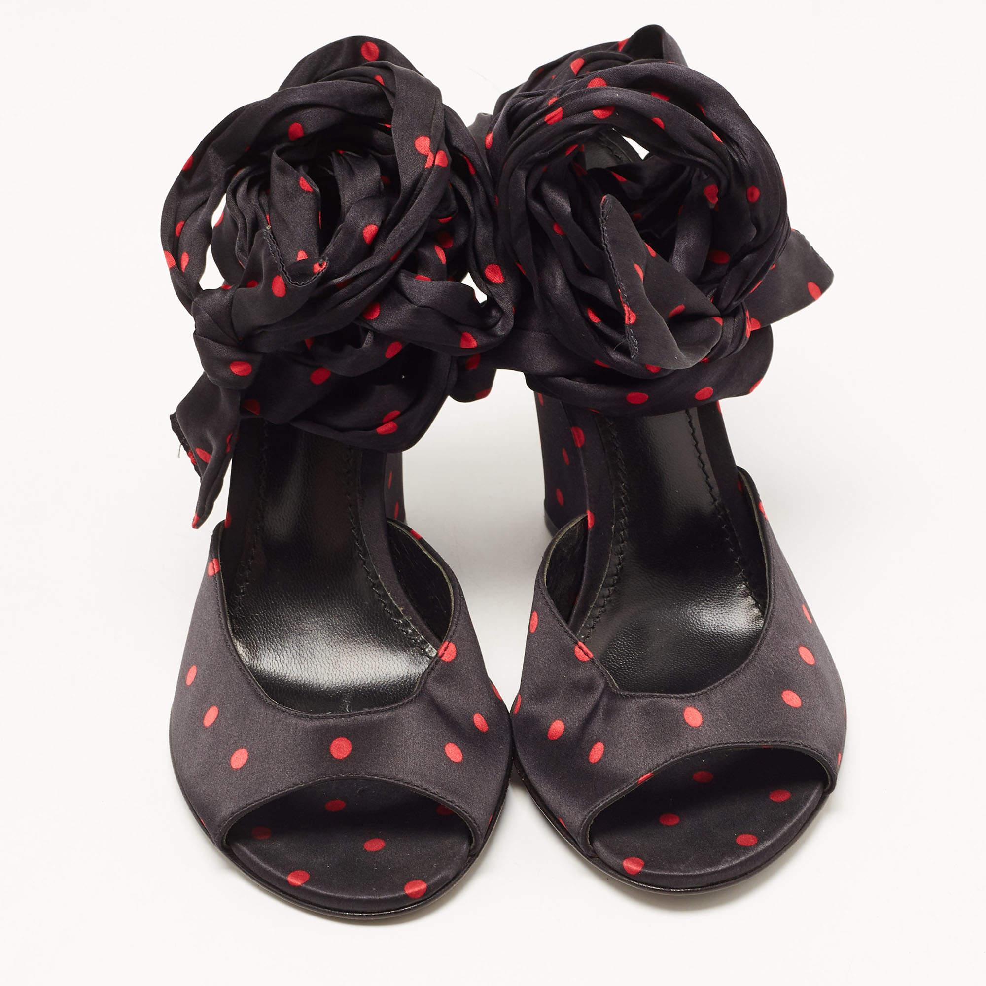 Women's Dolce & Gabbana Black Satin Ankle Wrap Wedge Sandals Size 38.5