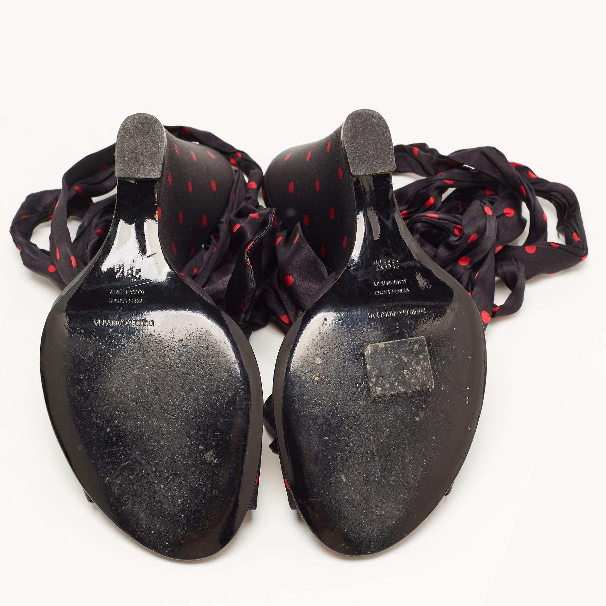 Dolce & Gabbana Black Satin Ankle Wrap Wedge Sandals Size 38.5 1