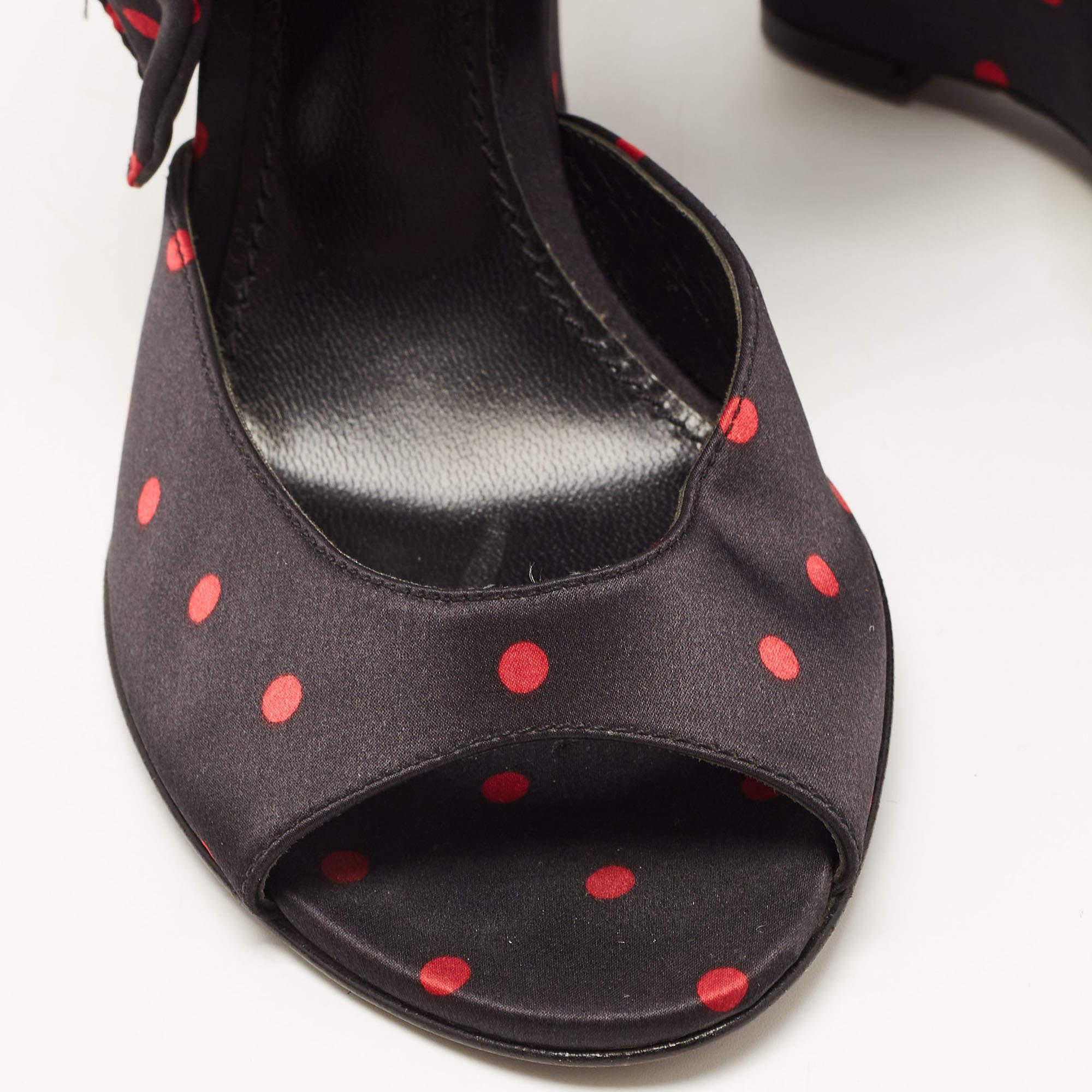 Dolce & Gabbana Black Satin Ankle Wrap Wedge Sandals Size 38.5 3
