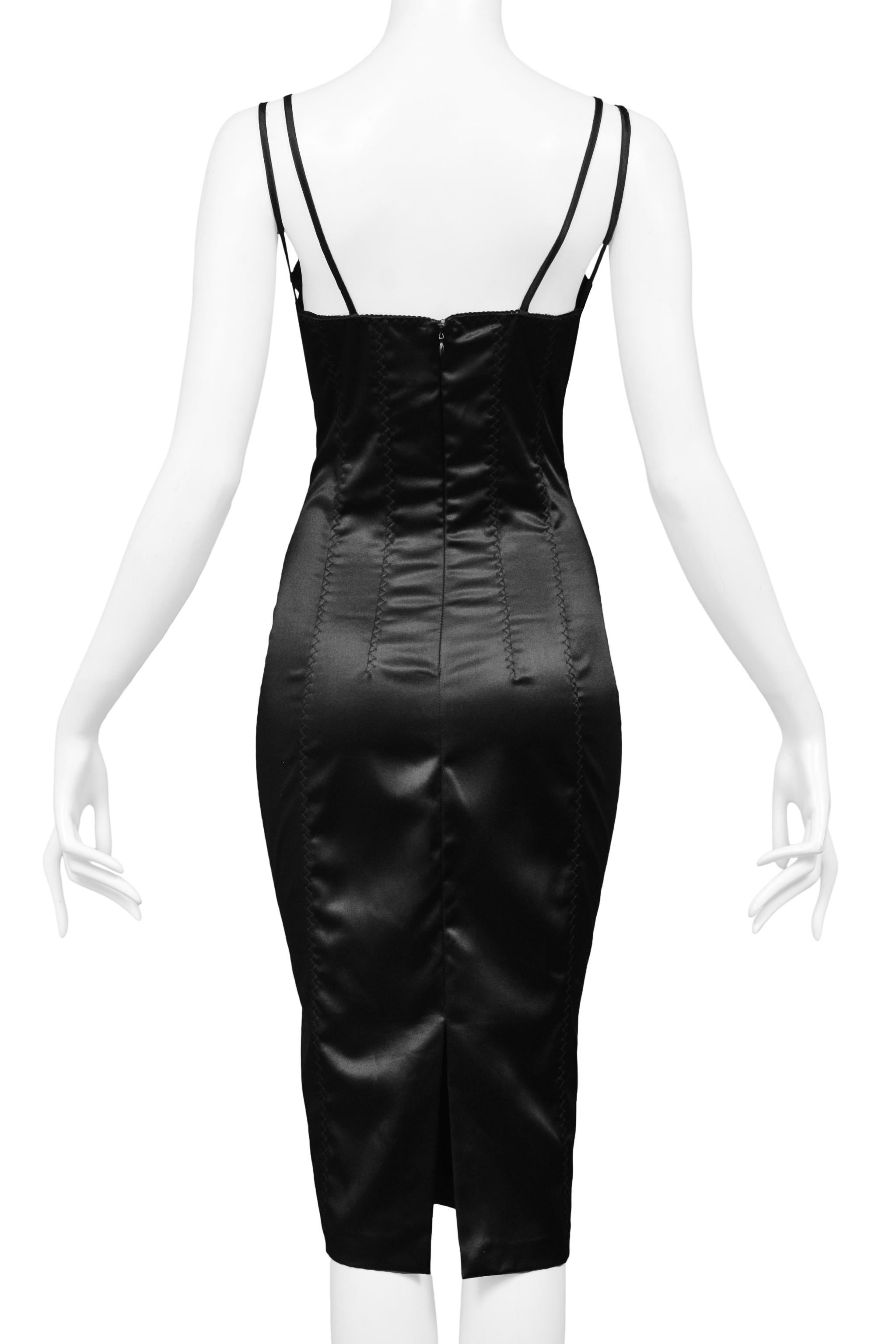 Women's Dolce & Gabbana Black Satin Bodycon Dress with Lace Insets