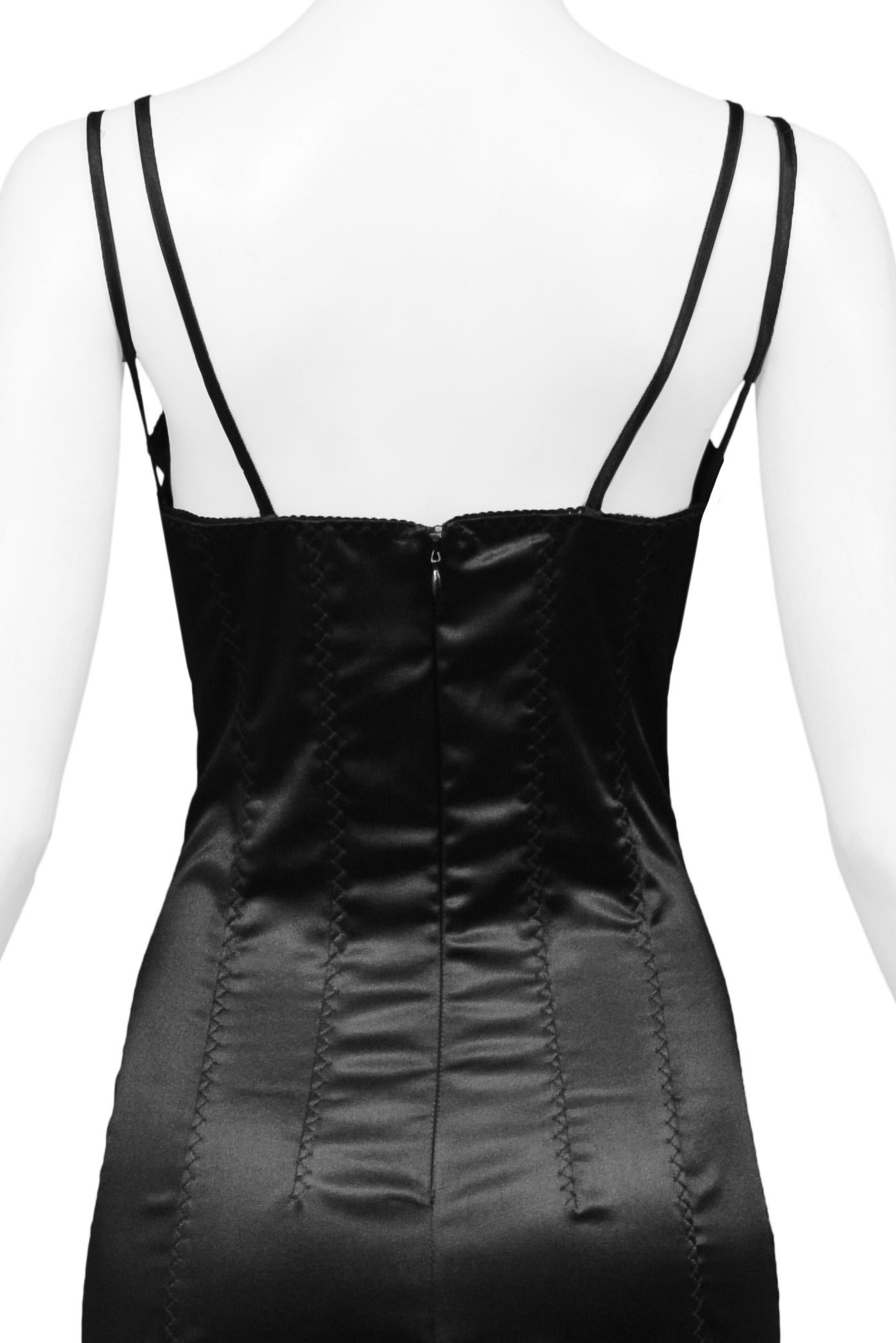 Dolce & Gabbana Black Satin Bodycon Dress with Lace Insets 1