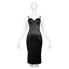 Dolce & Gabbana Black Satin Bodycon Dress with Lace Insets