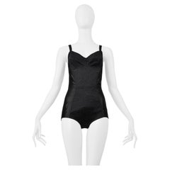 Dolce & Gabbana Black Satin Bodysuit With Lace Insets And Exposed Zipper