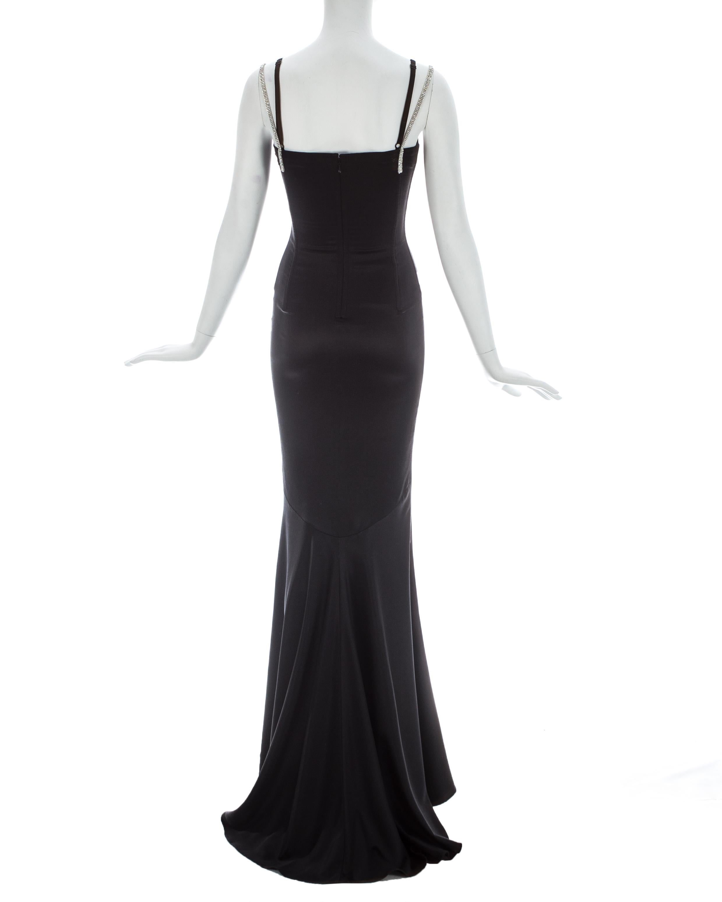 Black Dolce & Gabbana black satin corset evening dress with rhinestone straps, c. 2000