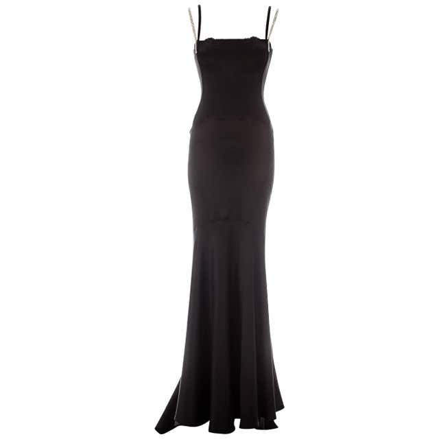 Dolce and Gabbana black satin corset evening dress with rhinestone ...