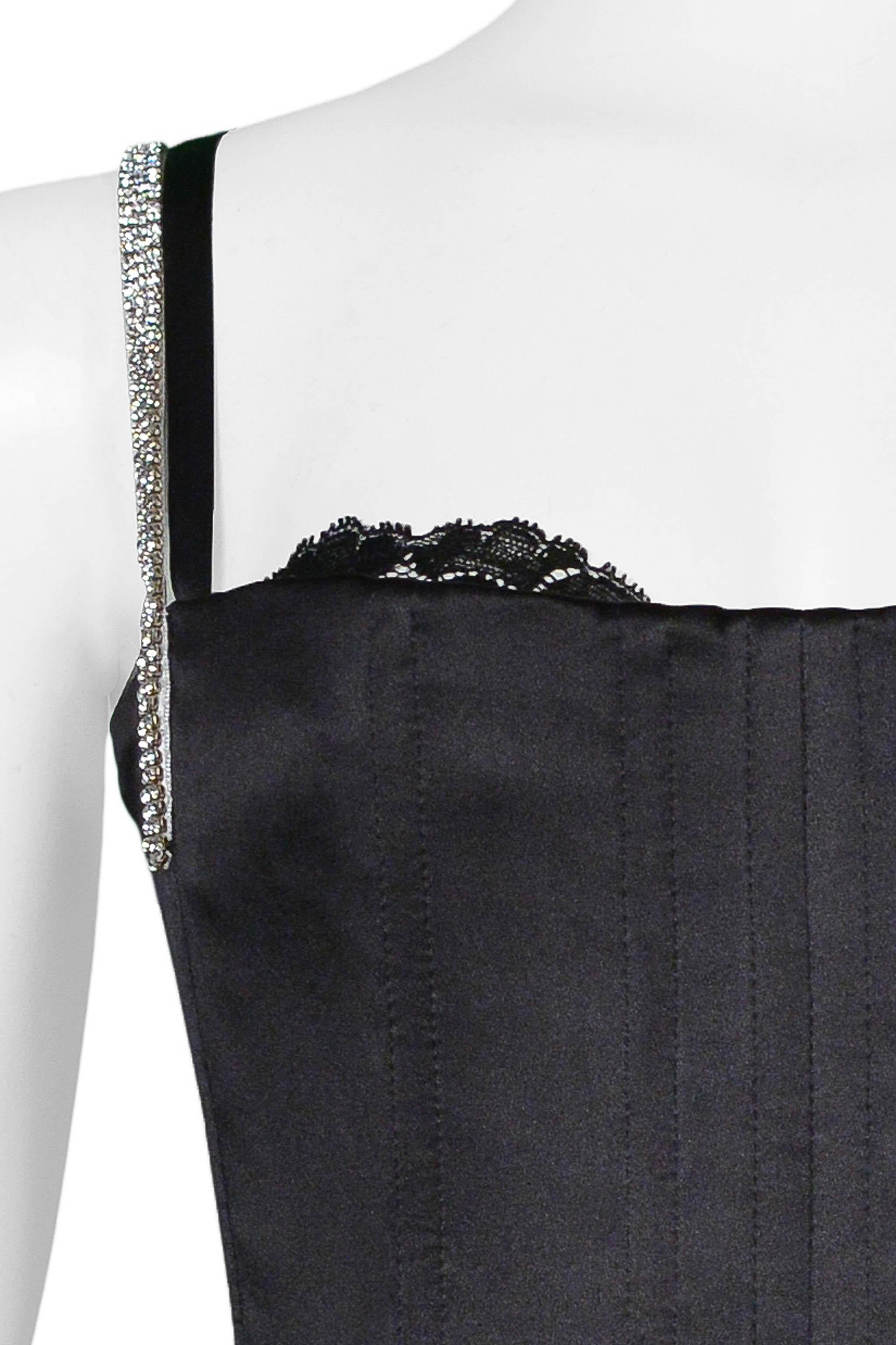 Women's Dolce & Gabbana Black Satin Corset Top With Rhinestone Straps