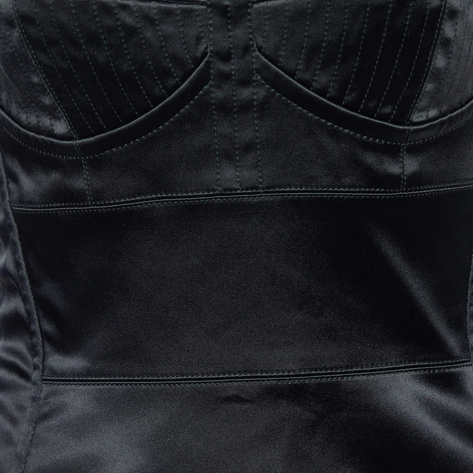 Dolce & Gabbana Black Satin & Crepe Strapless Bustier Maxi Dress M 1