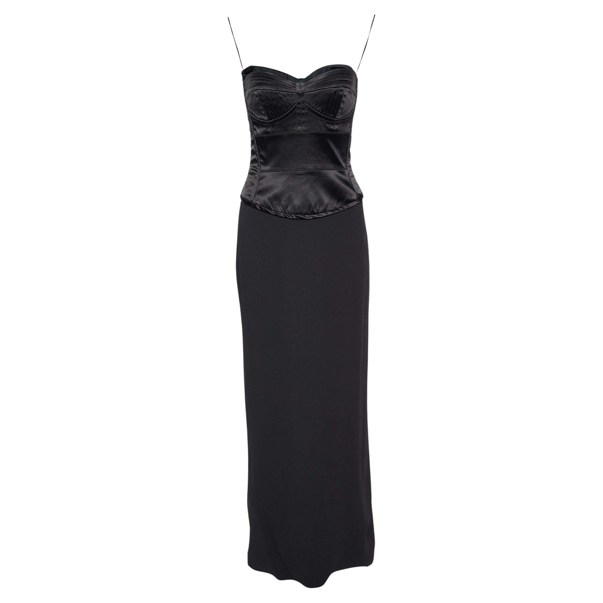 Dolce & Gabbana Black Satin & Crepe Strapless Bustier Maxi Dress M