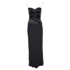 Dolce & Gabbana Schwarzes trägerloses Maxikleid aus Satin & Krepp mit Bustier in Schwarz, M