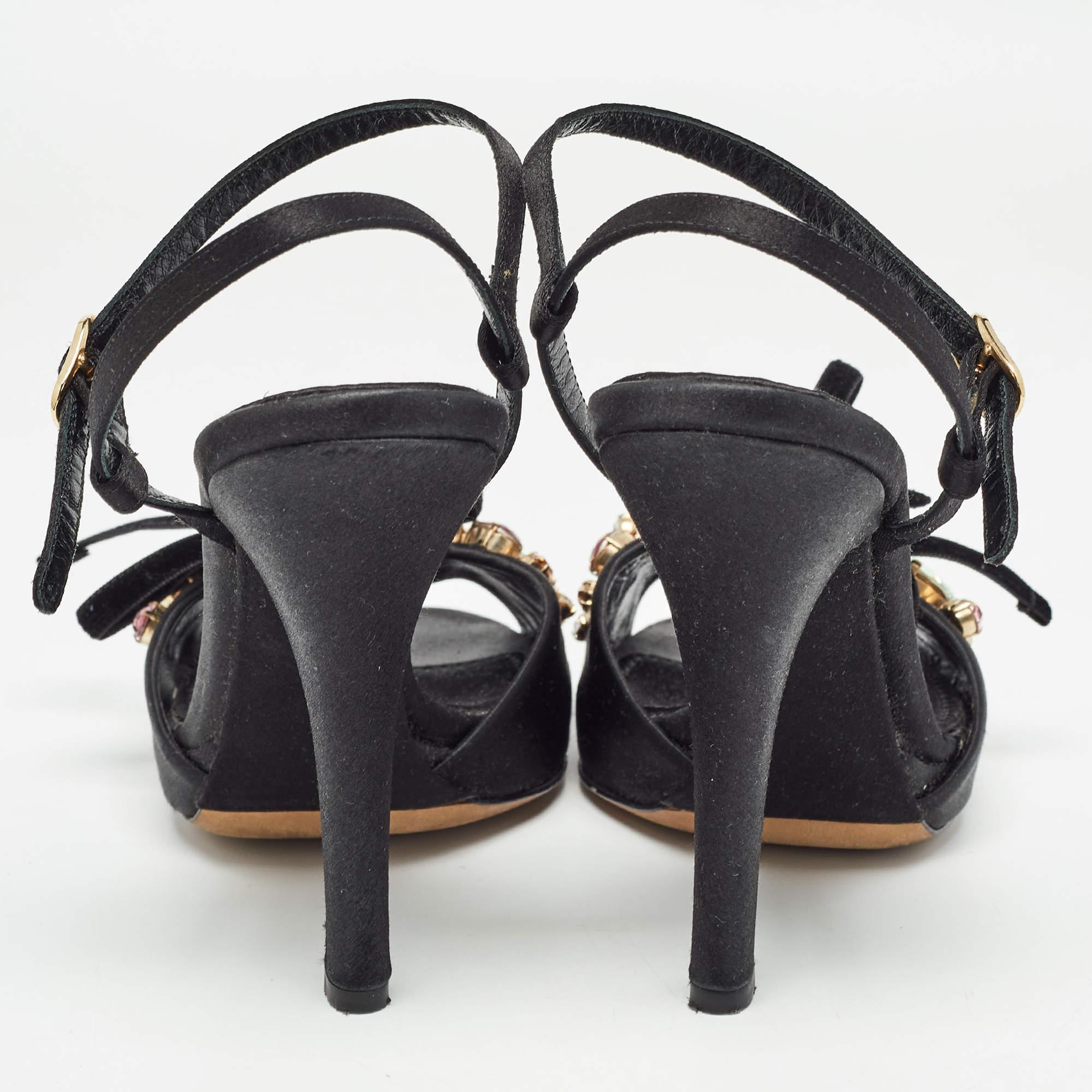 Dolce & Gabbana Black Satin Crystal Embellished Ankle Strap Sandals Size 37 For Sale 1