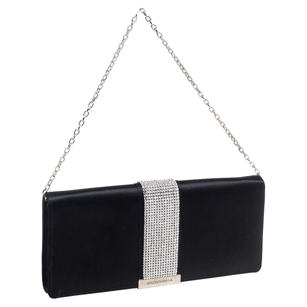 Dolce & Gabbana Black Satin Crystal Embellished Miss Sparkle Clutch 5