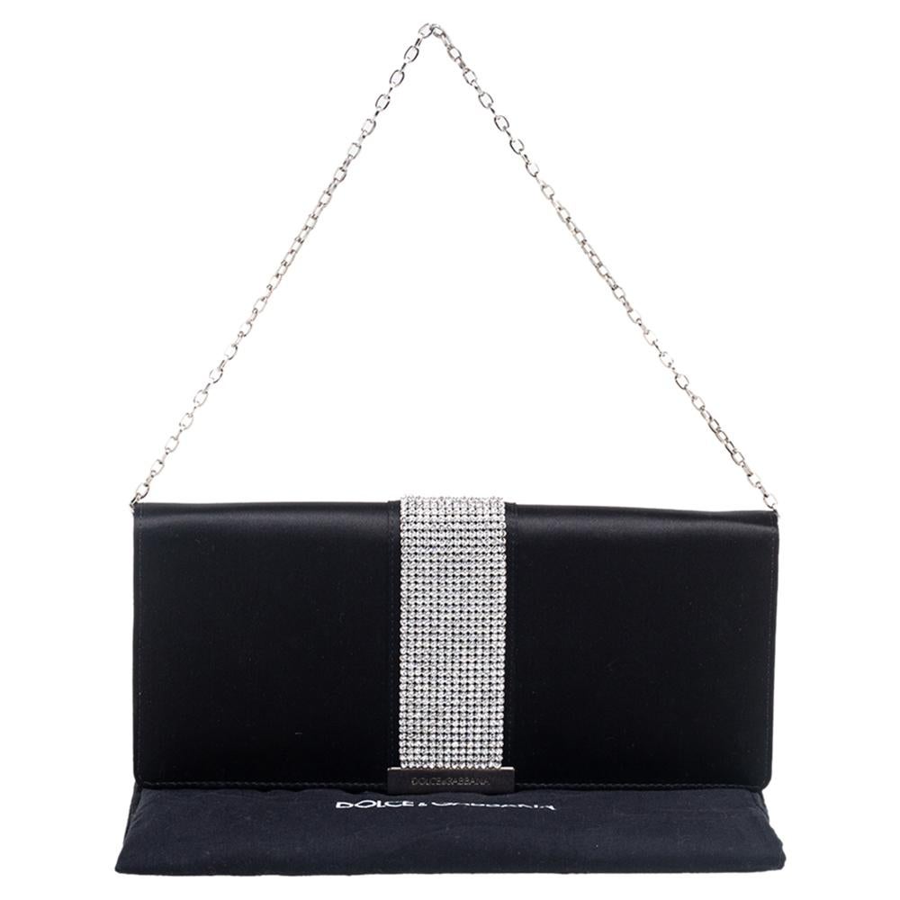 Dolce & Gabbana Black Satin Crystal Embellished Miss Sparkle Clutch 4