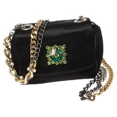 Dolce & Gabbana Black Satin Crystal Embellished Multi Chain Crossbody Bag