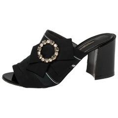 Dolce & Gabbana Black Satin Crystal Embellished Open Toe Mules Size 37.5