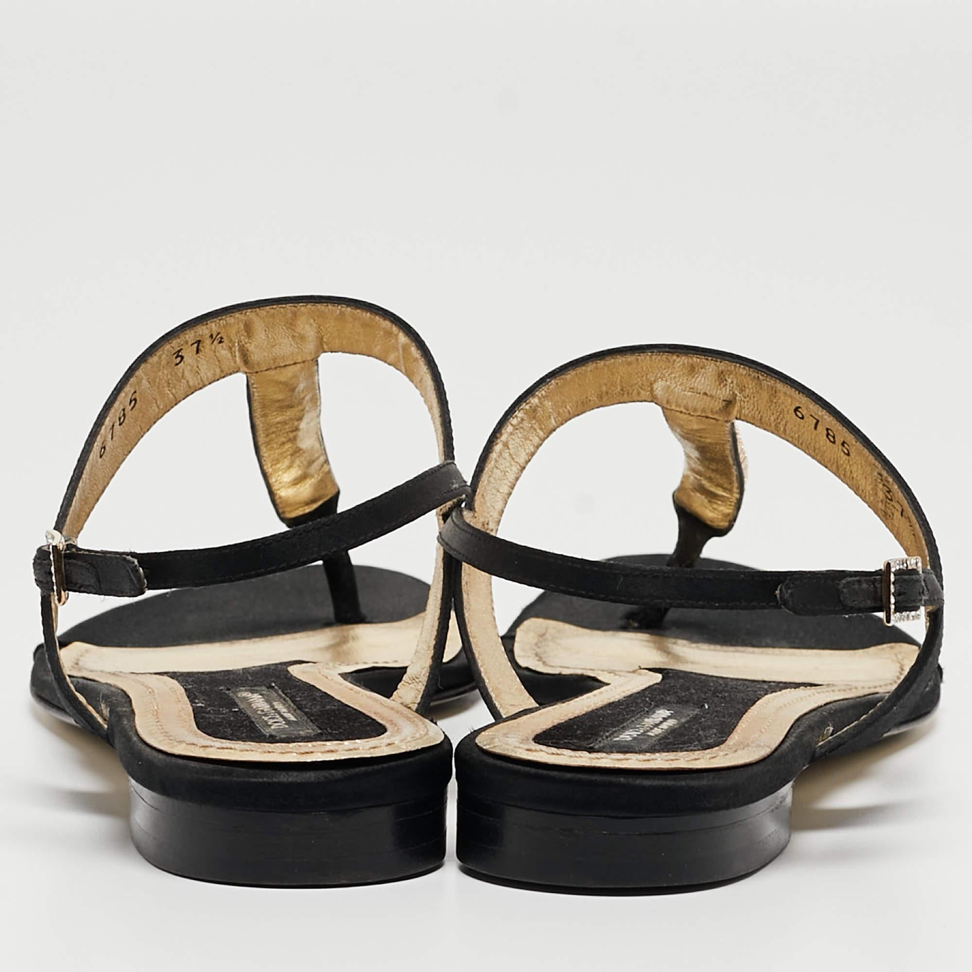Women's Dolce & Gabbana Black Satin Crystal Embellished Thong Flat Sandals Size 37.5 For Sale