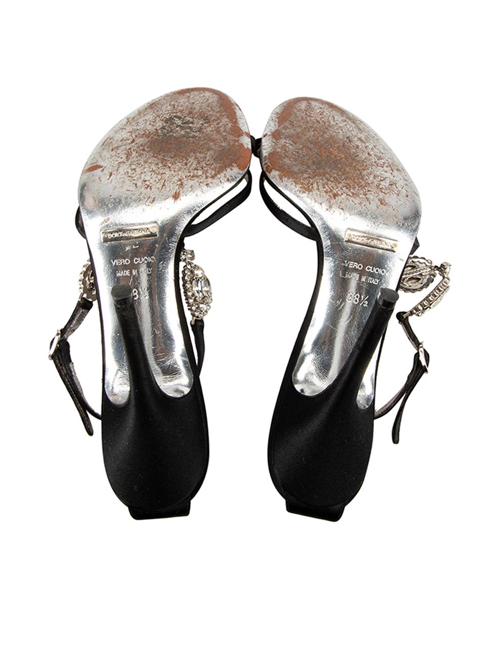 Women's Dolce & Gabbana Black Satin Crystal Strap Sandals Size IT 38.5
