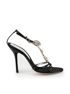 Dolce & Gabbana Black Satin Crystal Strap Sandals Size IT 38.5