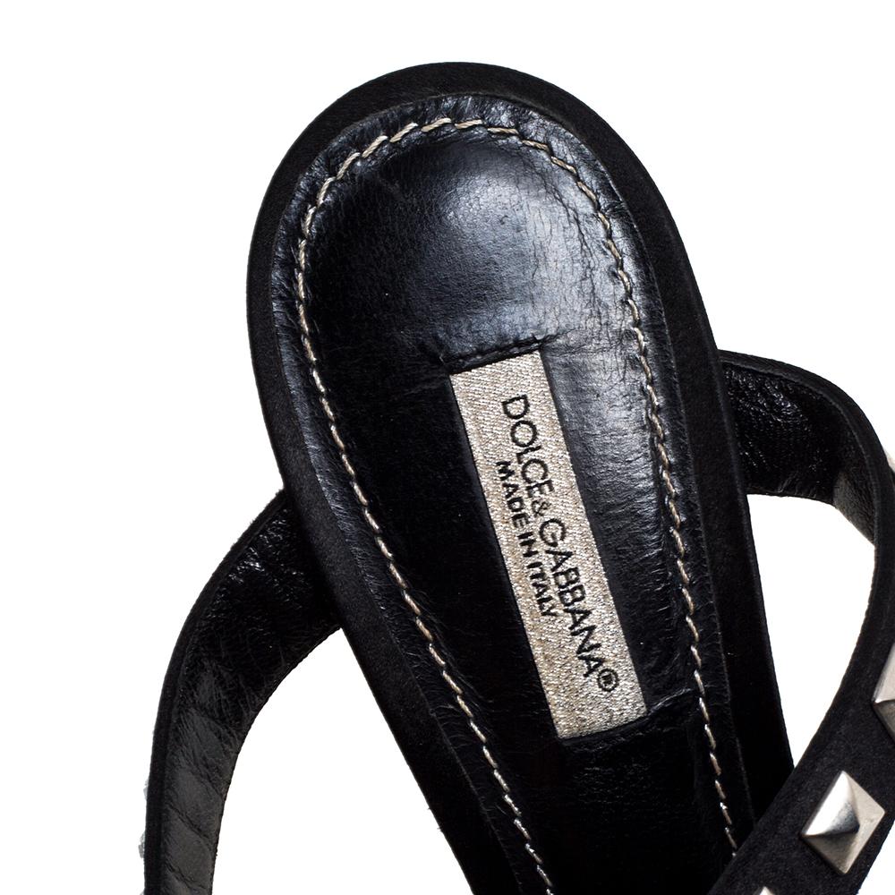 Dolce & Gabbana Black Satin Crystal Studs Embellished Ankle Wrap Sandals Size 36 2