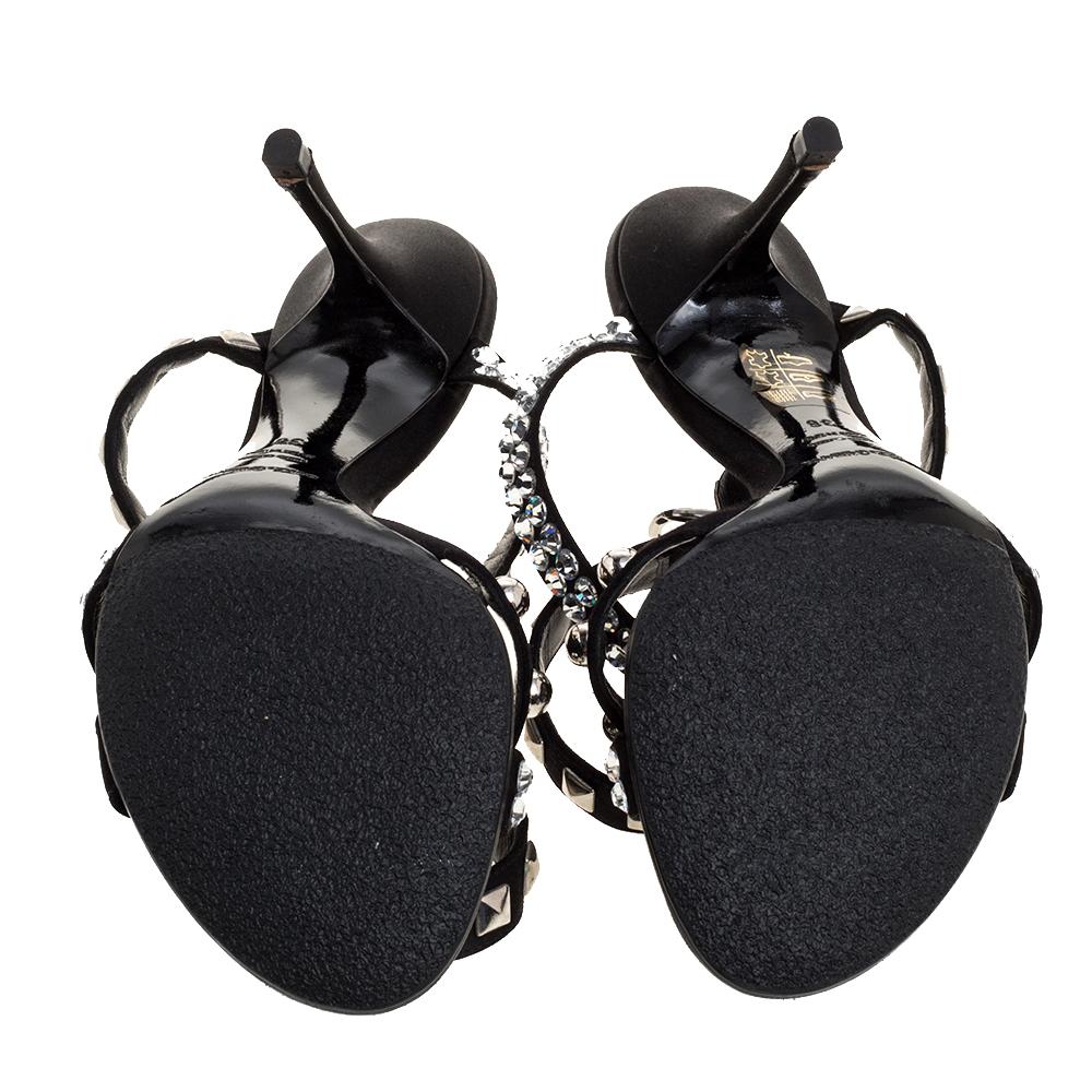 Dolce & Gabbana Black Satin Crystal Studs Embellished Ankle Wrap Sandals Size 36 3