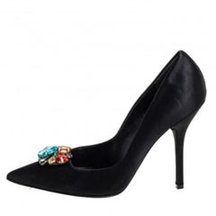 Dolce & Gabbana Black Satin Crytal Embellished Pumps Size 39