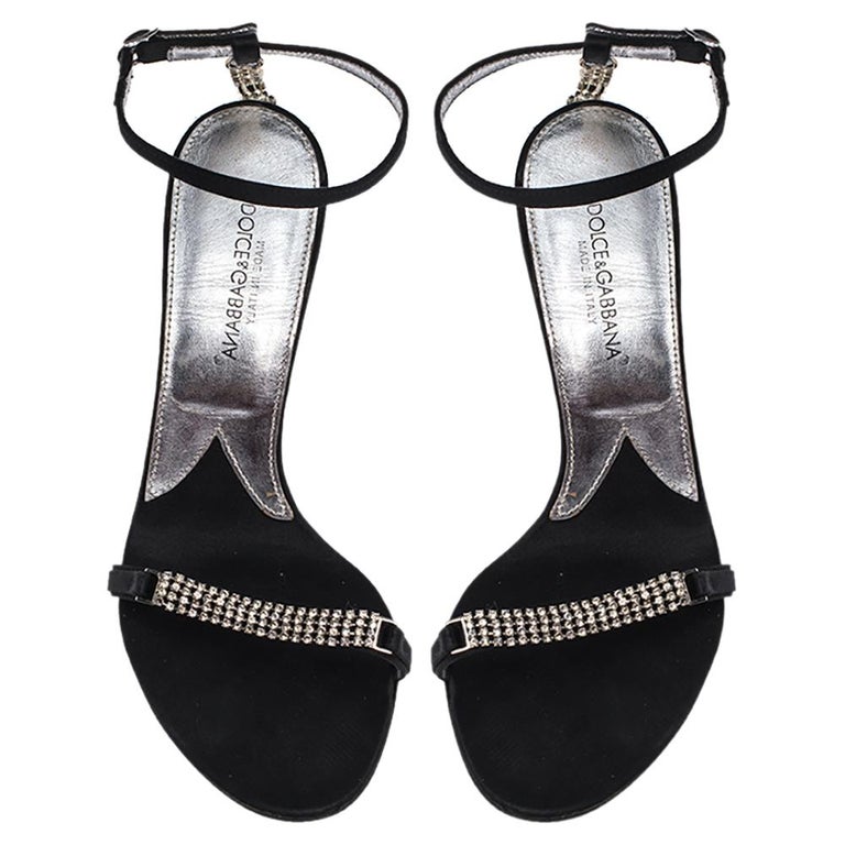 Dolce & Gabbana Black Sequined Ankle Strap Sandals