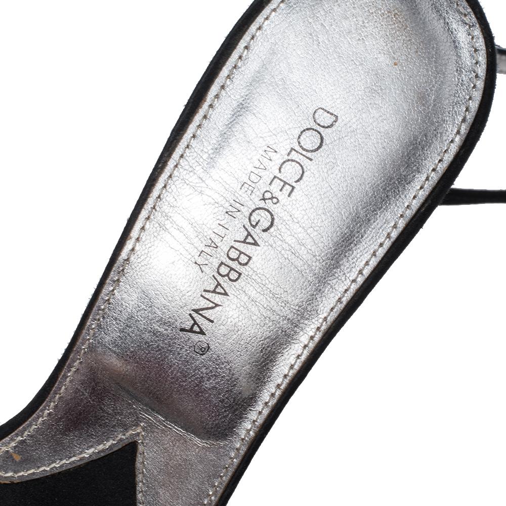 Dolce & Gabbana Black Satin Embellished Ankle Strap Sandals Size 36.5 For Sale 1