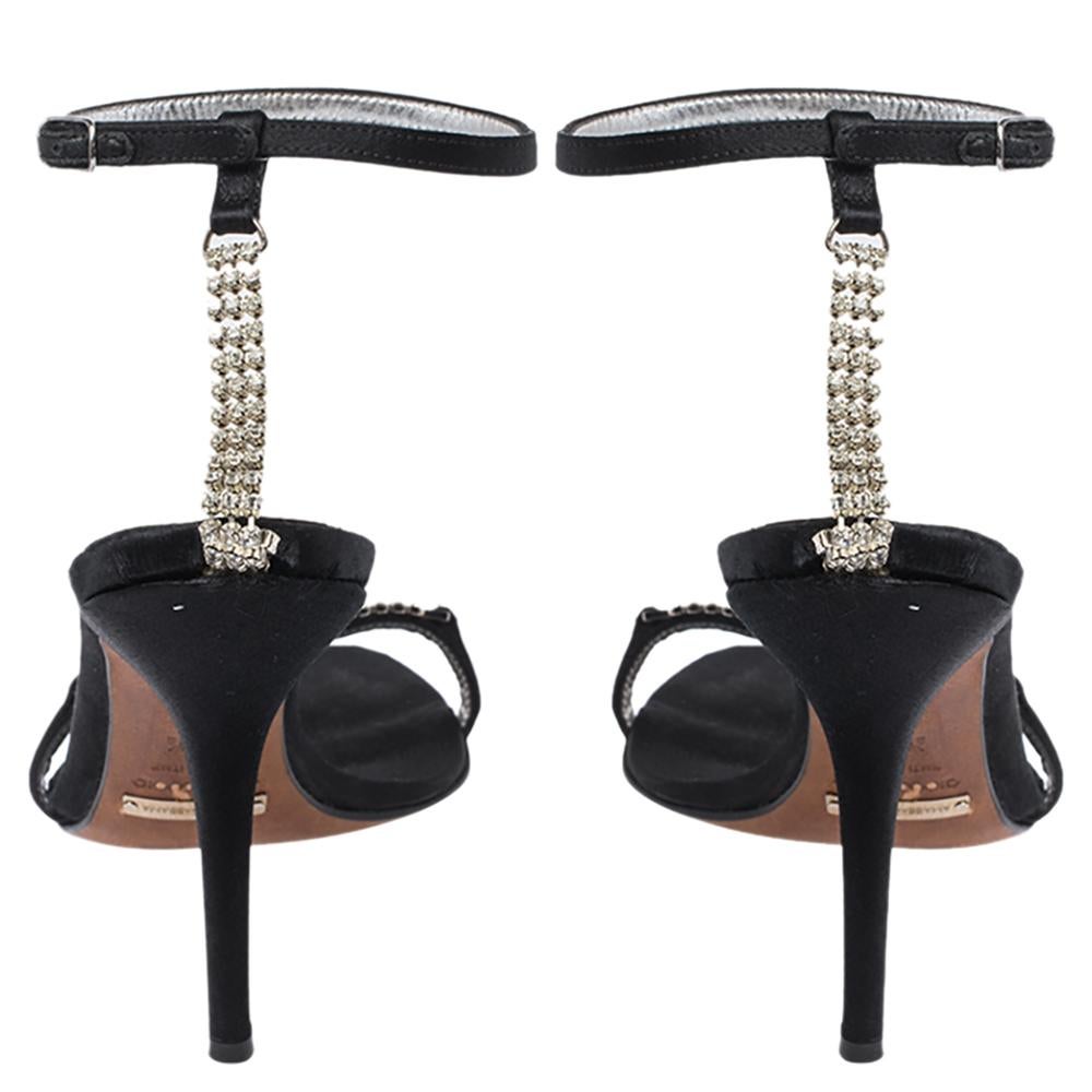 Dolce & Gabbana Black Satin Embellished Ankle Strap Sandals Size 36.5 For Sale 2