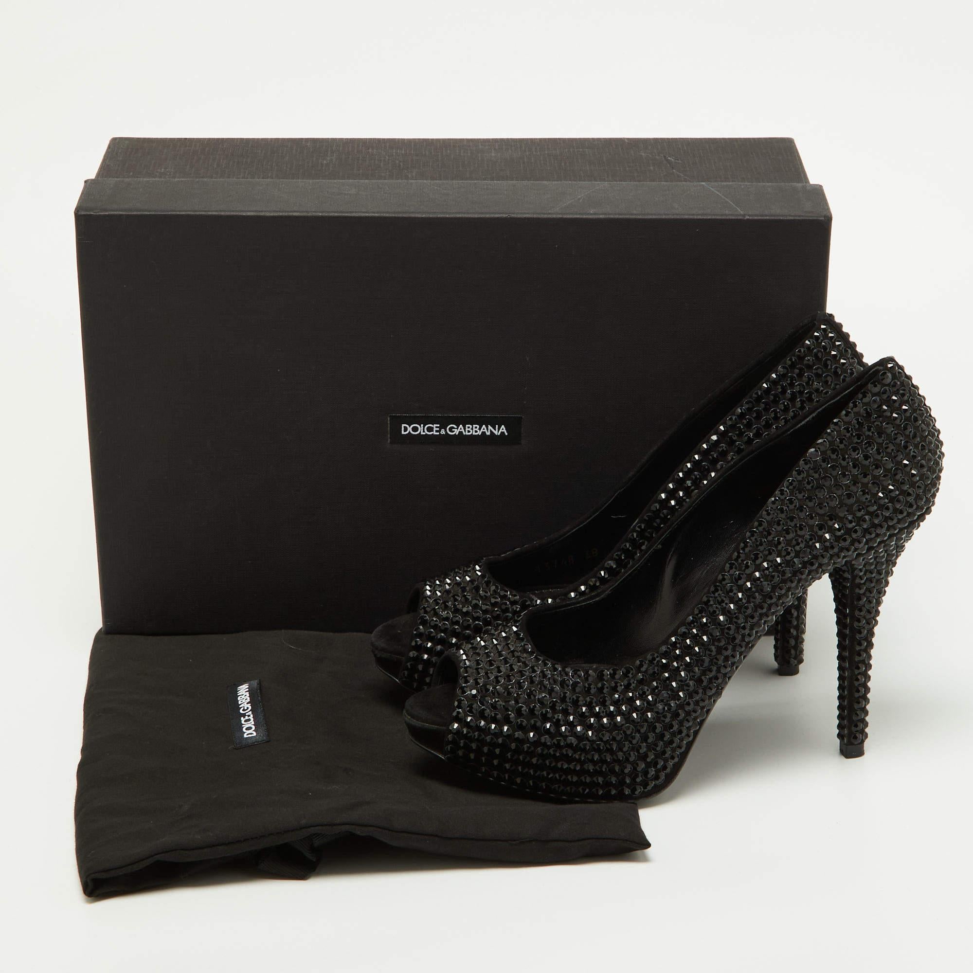 Dolce & Gabbana Black Satin Embellishments Pumps Size 38 For Sale 3