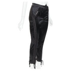 DOLCE GABBANA black satin eyelet corset lace detail cropped skinny pants IT38 XS