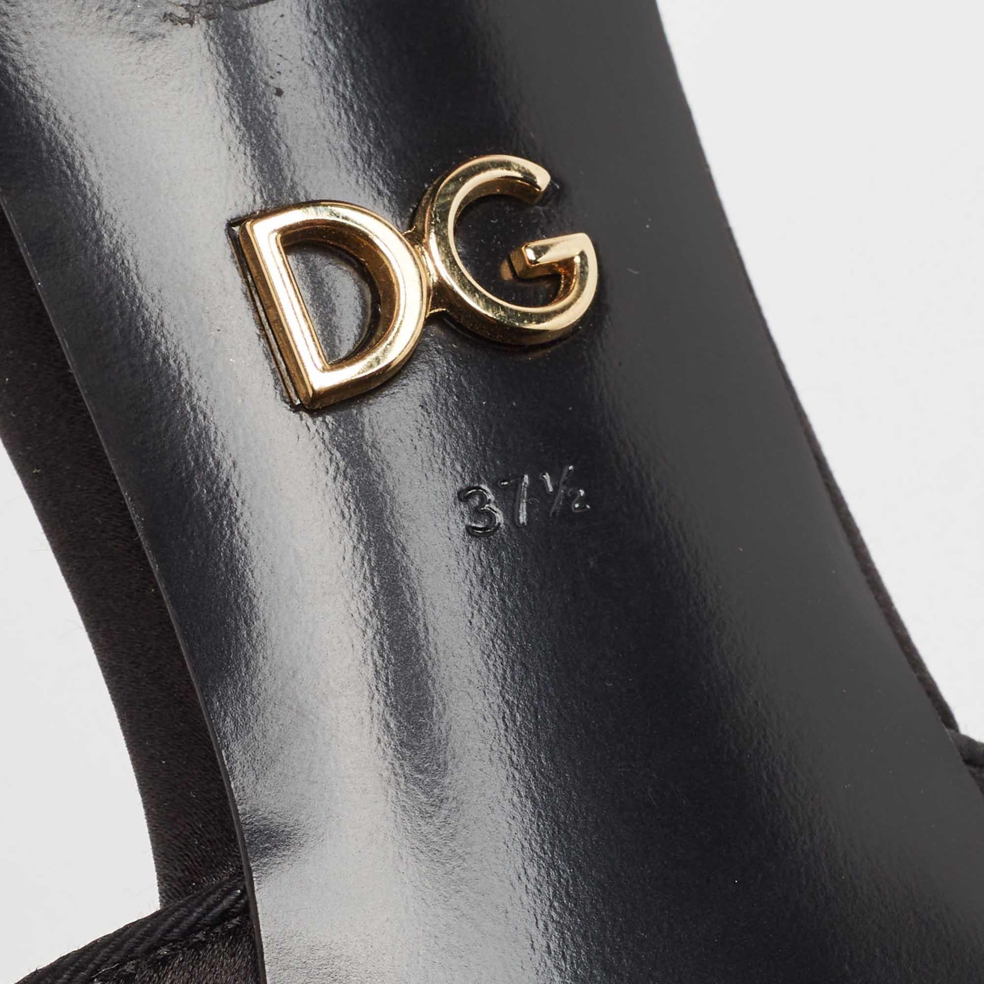 Dolce & Gabbana Black Satin Floral Applique Slide Sandals Size 37.5 2
