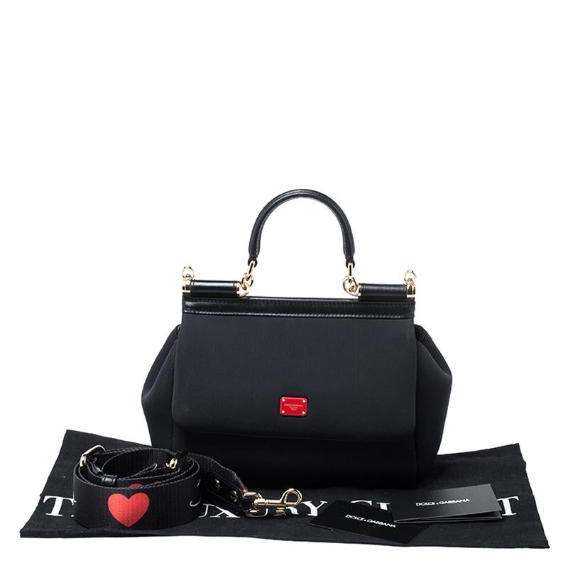 Dolce & Gabbana Black Satin Neoprene Heart Small Miss Sicily Top Handle Bag 4
