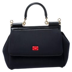 Dolce & Gabbana Black Satin Neoprene Heart Small Miss Sicily Top Handle Bag