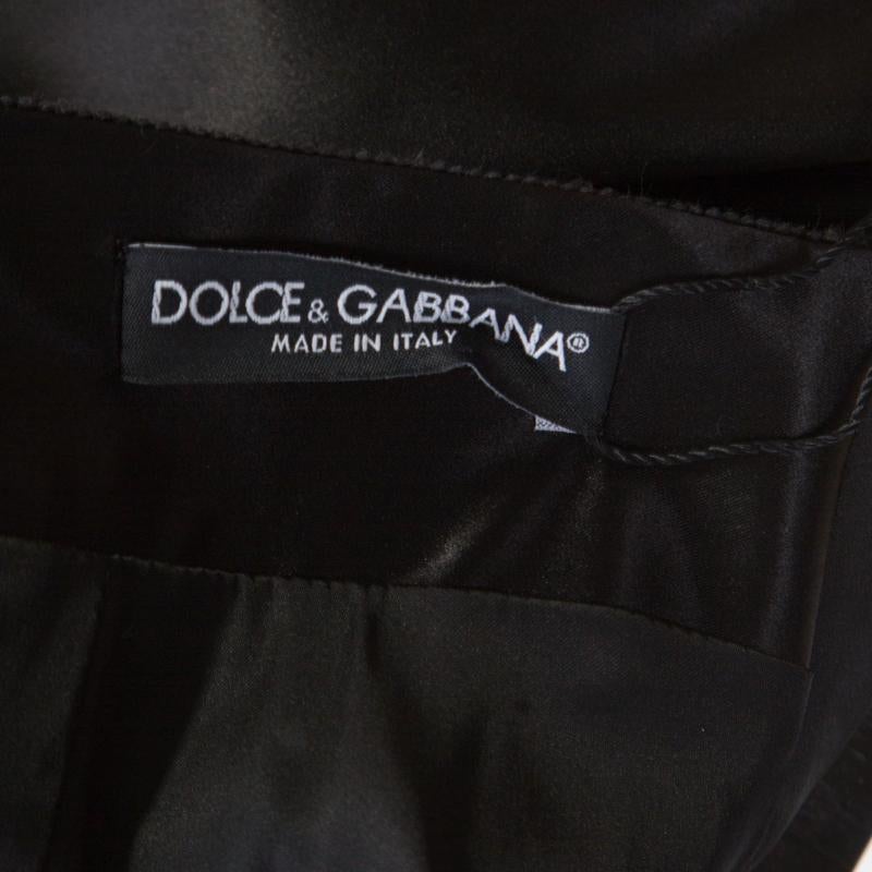 Dolce & Gabbana Black Satin Pencil Midi Skirt S In Good Condition In Dubai, Al Qouz 2