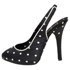 Dolce & Gabbana Black Satin Polka Dot Slingback Sandals Size 38