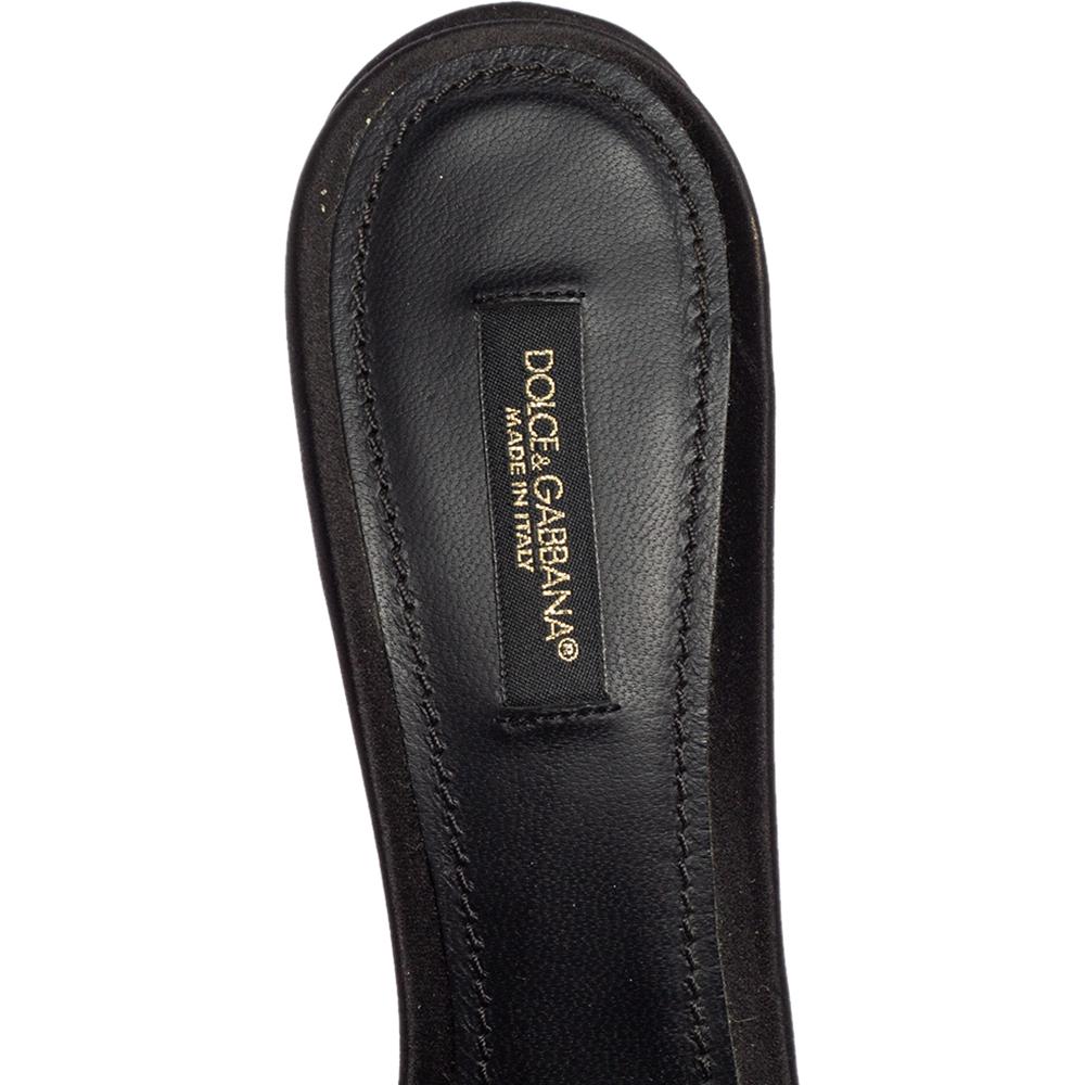 Dolce & Gabbana Black Satin Rose Embellished Slide Sandals Size 39 2