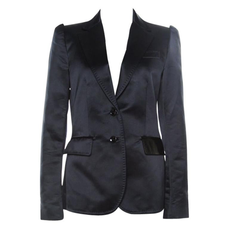 Dolce & Gabbana Black Satin Silk Blend Tailored Blazer M