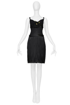 Abito sottoveste in raso nero con fiore di Dolce & Gabbana