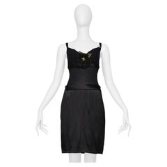 Abito sottoveste in raso nero con fiore di Dolce & Gabbana