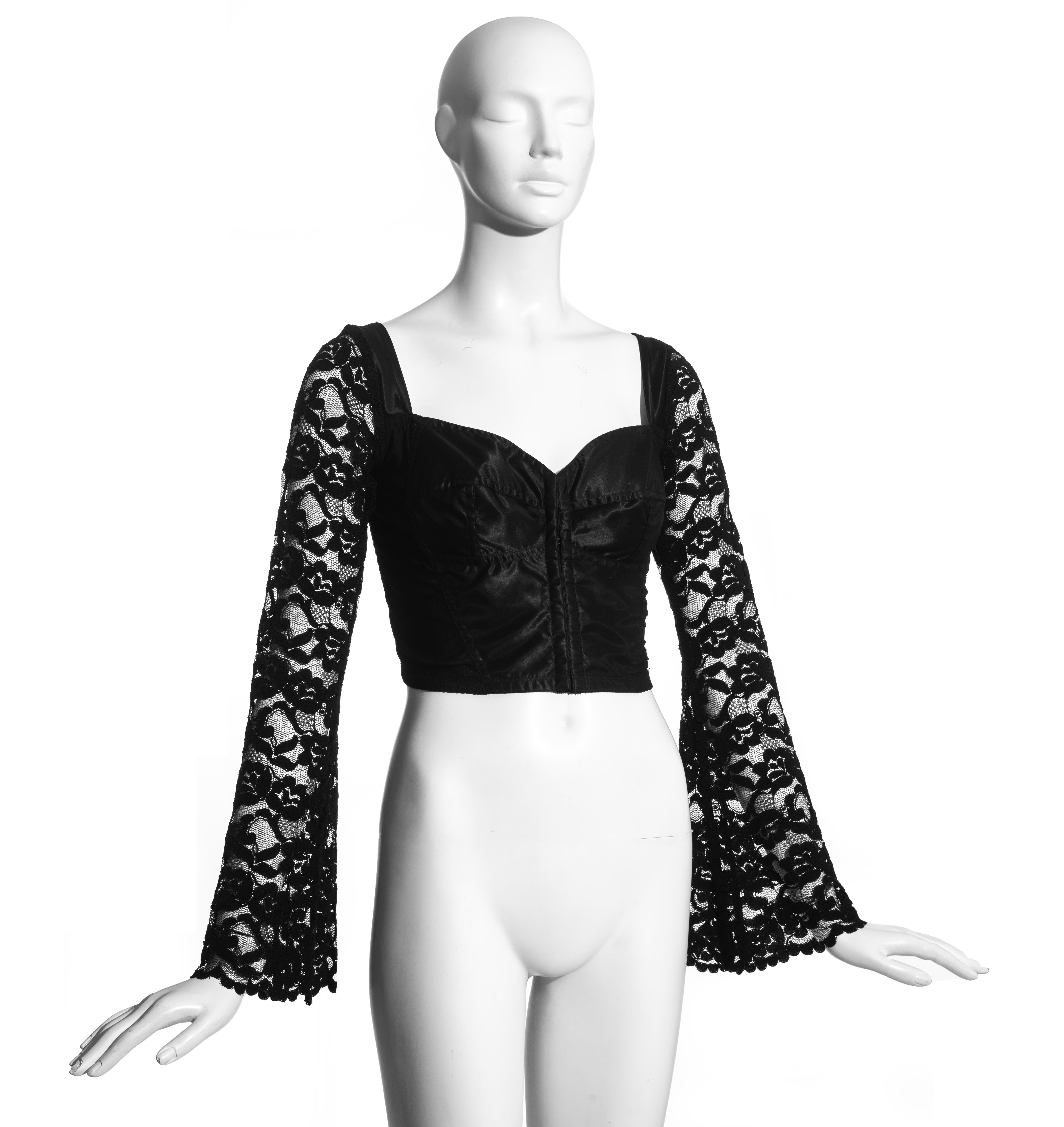 Women's or Men's Dolce & Gabbana black satin spandex and lace corset, ss 1993